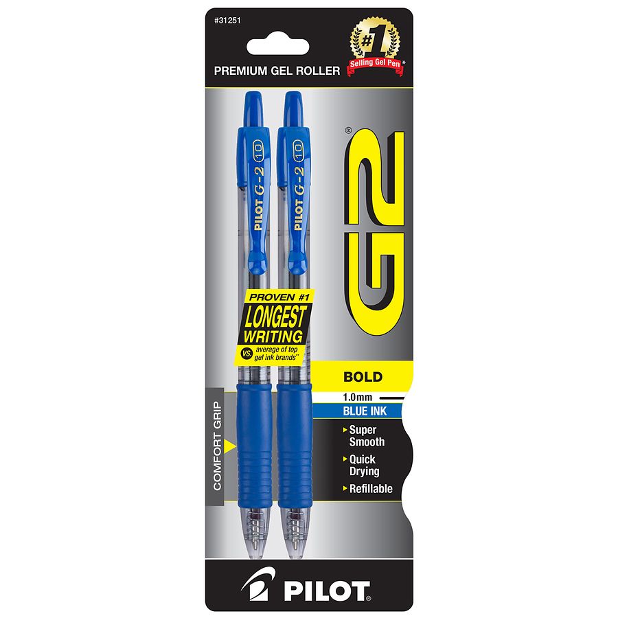 G2 Premium Retractable Gel Ink Rolling Ball Pens, Blue
