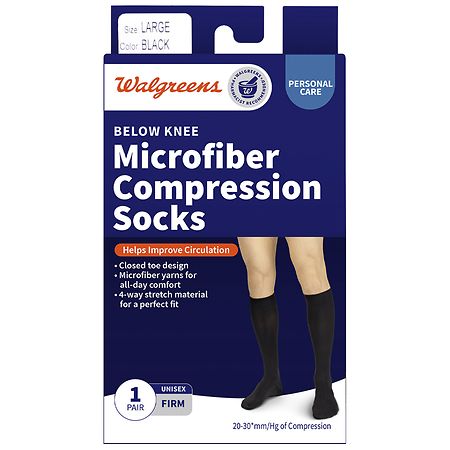Walgreens Below Knee Microfiber Compression Socks, Firm Black