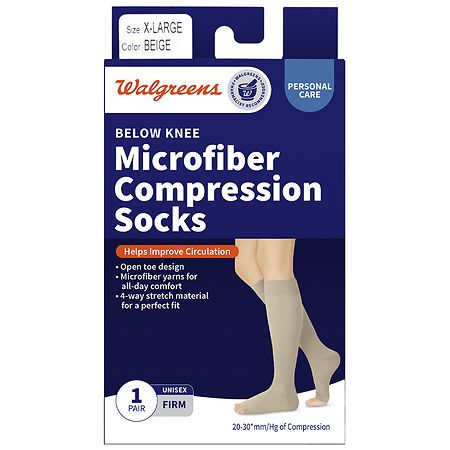 Walgreens Below Knee Microfiber Compression Socks, Firm Beige