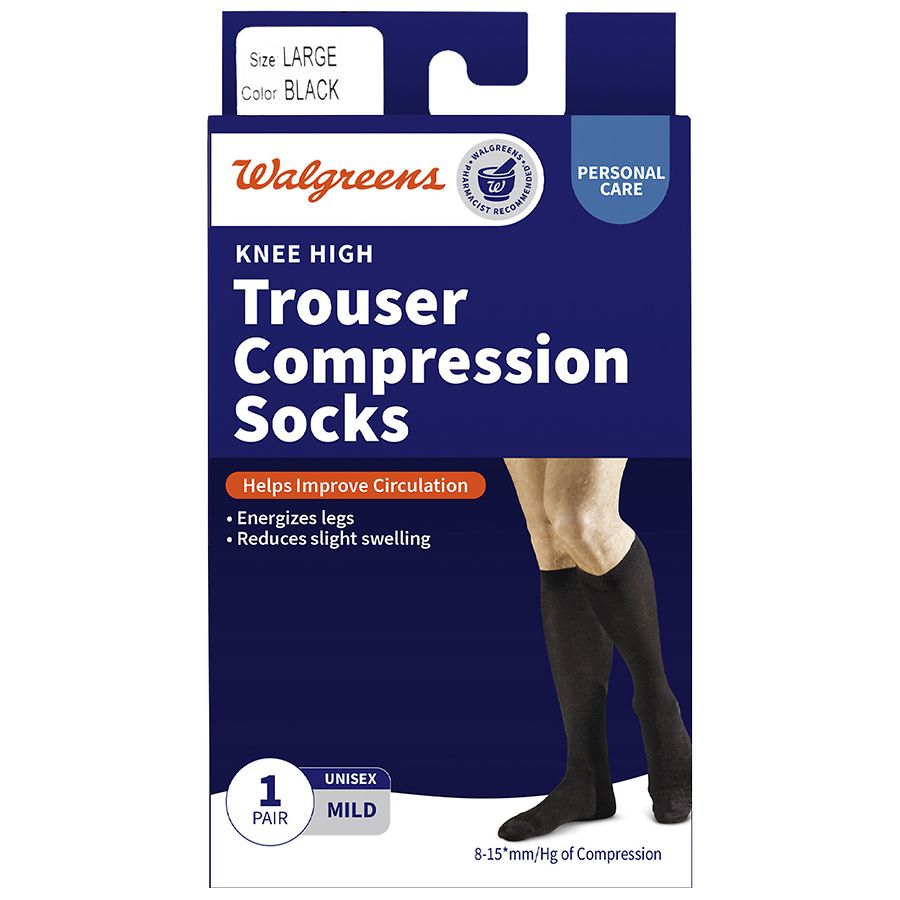 Walgreens Knee High Trouser Compression Socks, Mild Black, Black