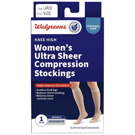 Walgreens Knee High Women's Ultra Sheer Compression Stockings, Moderate Nude