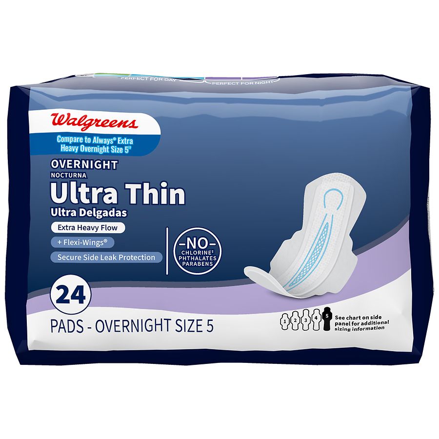Walgreens Overnight Ultra Thin Pads With Wings Size 5 (ct 24) Walgreens