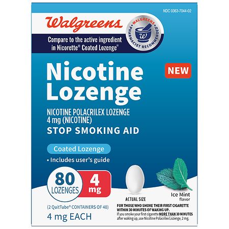 Walgreens Coated Nicotine Polacrilex Lozenges, 4 mg, Stop Smoking Aid Ice Mint