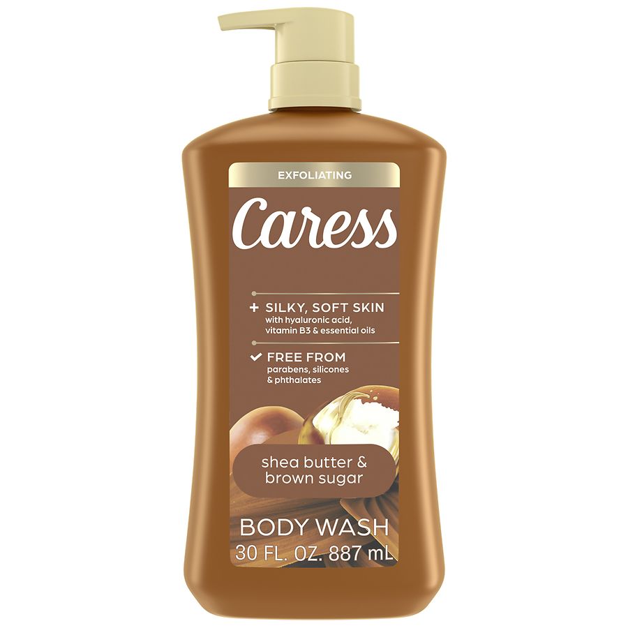 Caress Exfoliating Scrub Body Wash for Moisturized, Silky Soft Skin Shea Butter & Brown Sugar