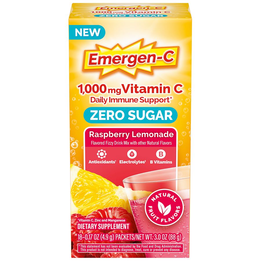 Emergen C Zero Sugar Immune Support Powder Raspberry Lemonade Walgreens
