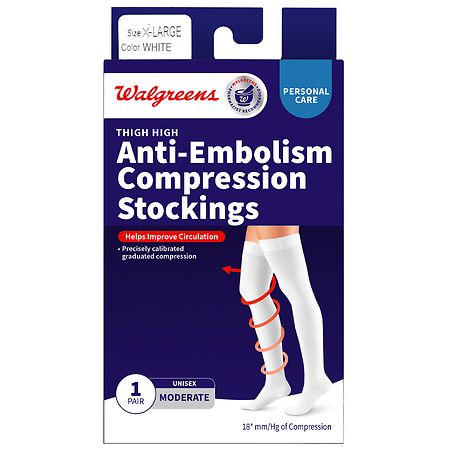 Walgreens Anti-Embolism Compression Stockings, Thigh High White