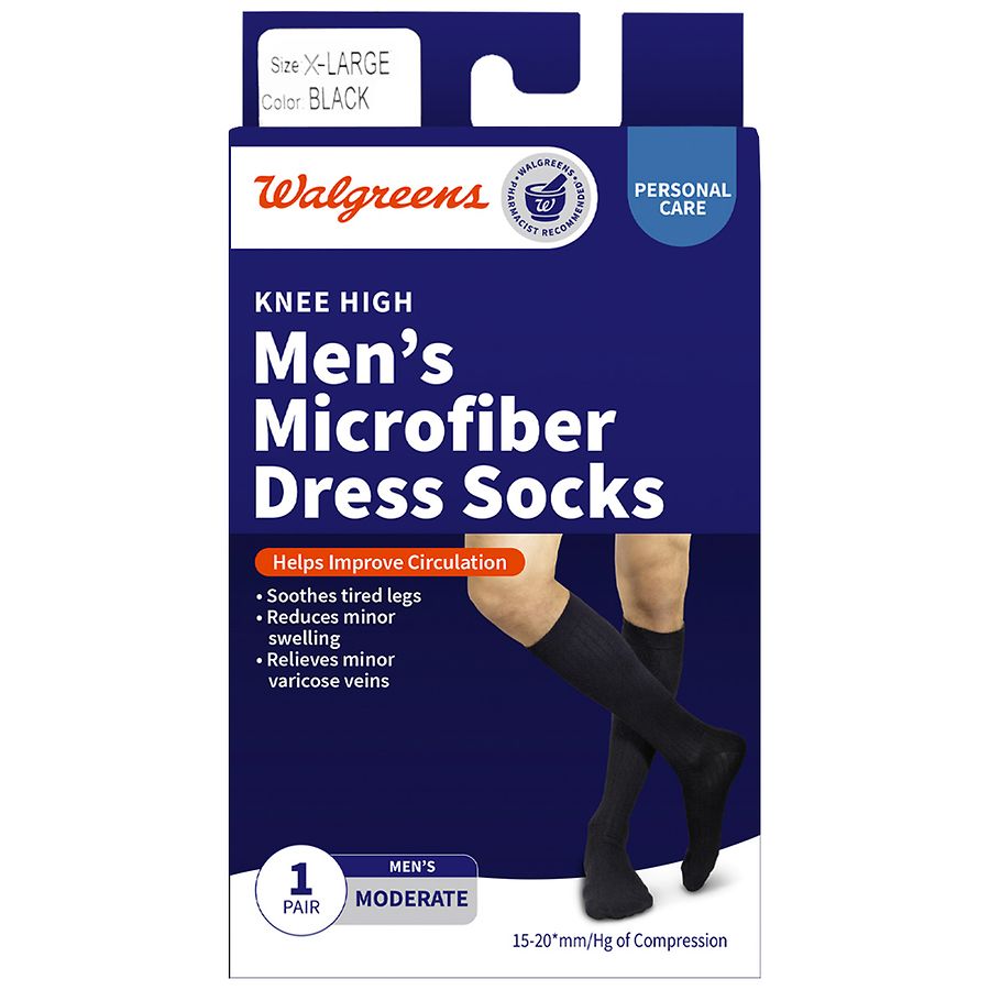 Walgreens Men's Microfiber Dress Socks, Knee High Black, Black Walgreens