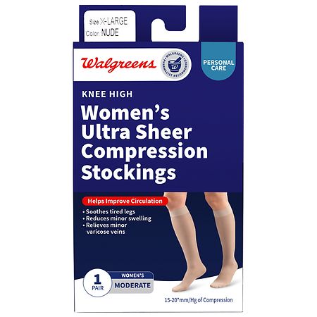 Walgreens Women's Ultra Sheer Compression Stockings, Knee High Nude