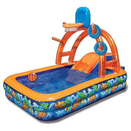 Banzai Wild Waves Water Park with Sprinkling Arch, Basketball Hoop, & Ring Toss Game