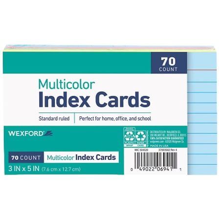 Wexford Multicolor Ruled Index Cards 3X5 Multicolor