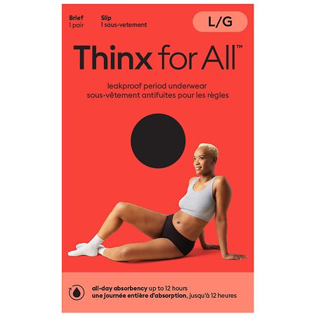 Thinx for All Women's Everyday Comfort Brief Leakproof Period Underwear Black, Black