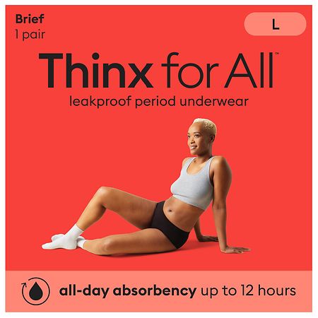 Thinx for All Women's Everyday Comfort Brief Leakproof Period Underwear Black, Black