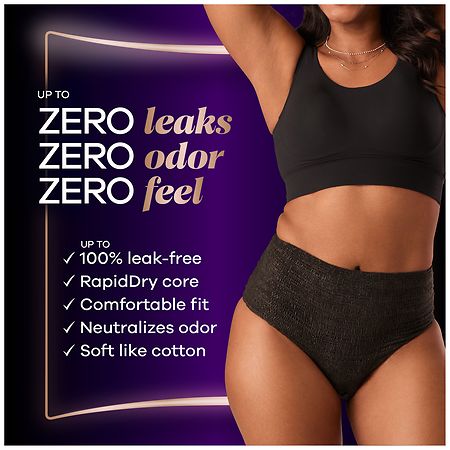 Always Discreet Boutique Incontinence and Postpartum Underwear for Women, Maximum Protection Black, Black