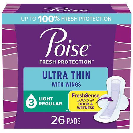 Poise Ultra Thin Incontinence Pads with Wings, 3 Drop Absorbency