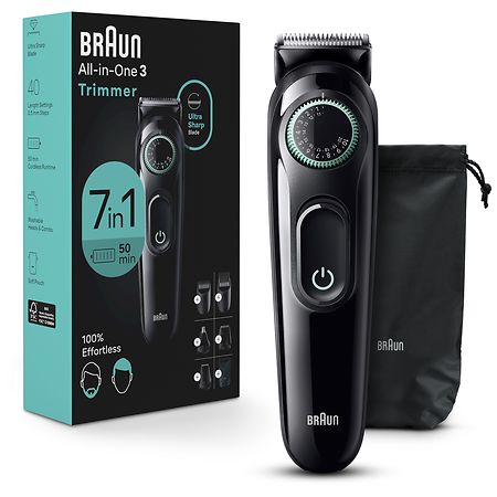 Braun Series 3 3470 7-in-1 Men's Grooming Kit with Trimmer and Mini Foil Shaver Black /  Vibrant Green