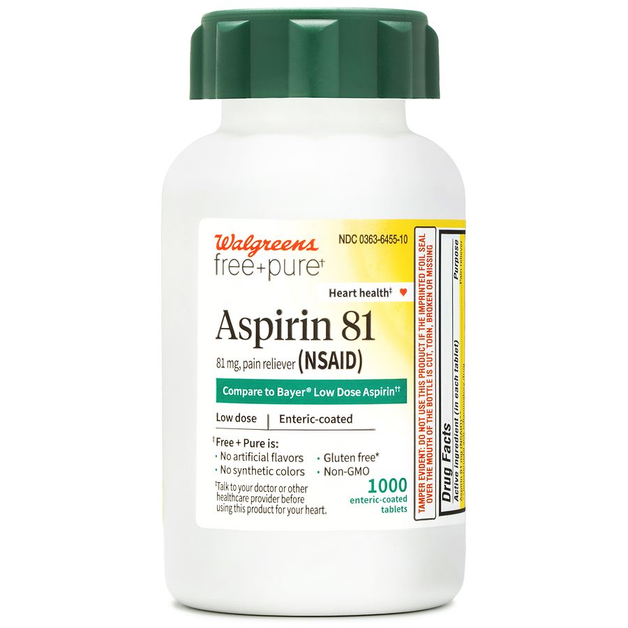 Walgreens Free & Pure Aspirin 81 mg, Enteric-Coated Tablets | Walgreens