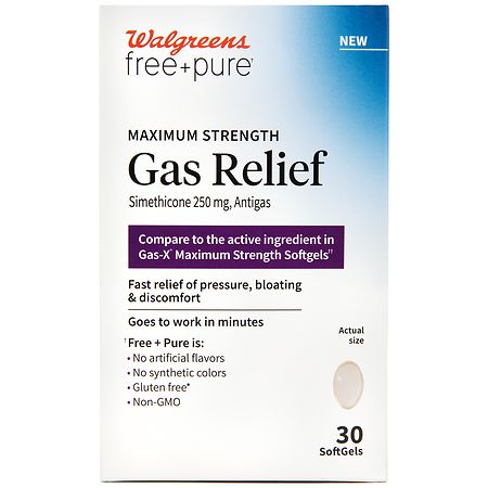 Walgreens Free & Pure Maximum Strength Gas Relief, Simethicone 250 mg Softgels