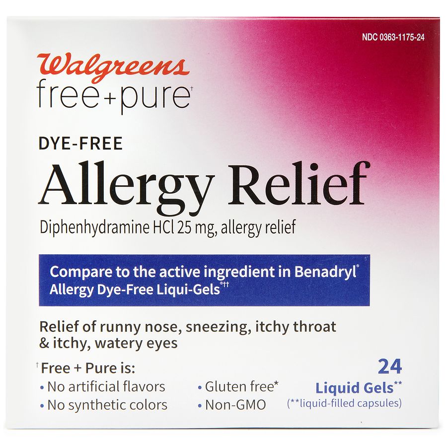 Walgreens Free & Pure DyeFree Allergy Relief Diphenhydramine HCl 25 mg