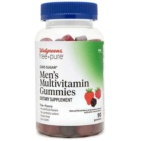 Walgreens Free & Pure Sugar Free Men's Multivitamin Gummies Mixed Berry & Strawberry