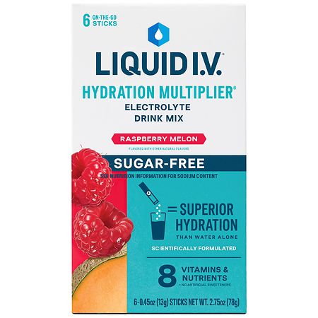 Liquid I.V. Hydration Multiplier - Sugar Free Electrolyte Drink Mix Raspberry Melon, 6ct