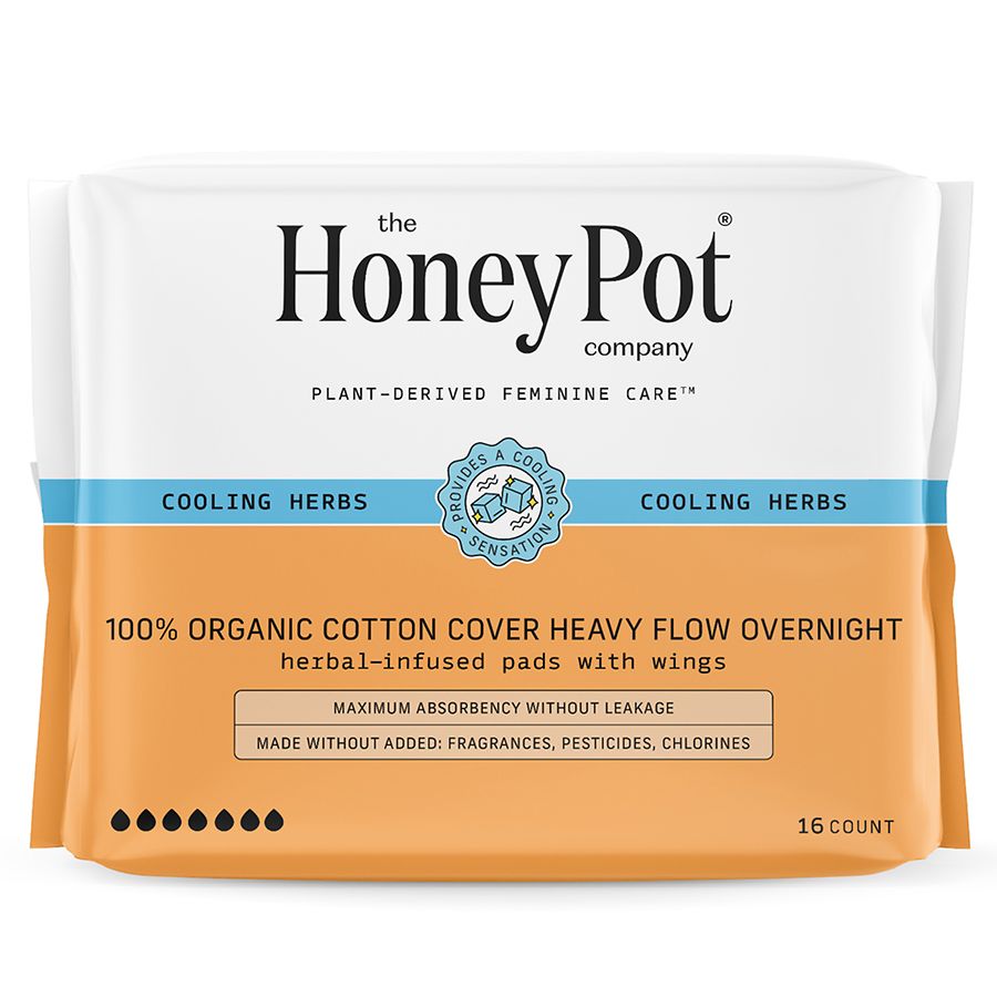 The Honey Pot Overnight Herbal Heavy Flow Organic Cotton Pads with