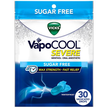 Vicks VapoCool Severe Sugar Free, Medicated Sore Throat Drops Winterfrost