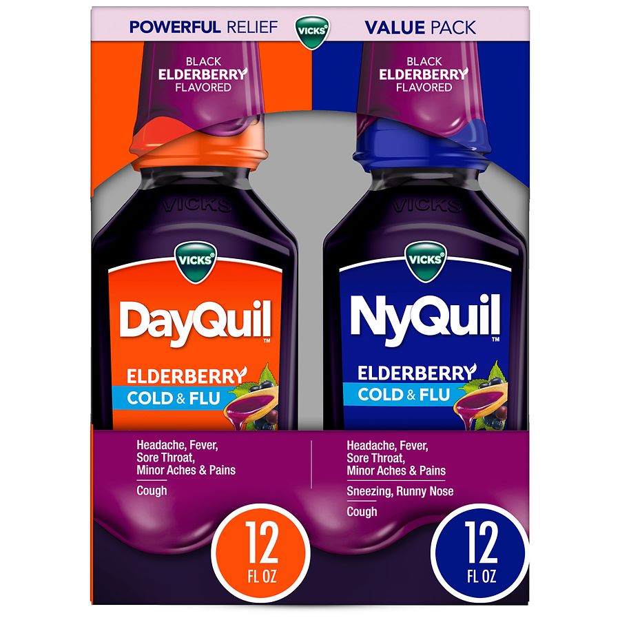 Vicks Dayquil Nyquil Cold & Flu Medicine Co-Pack Elderberry | Walgreens