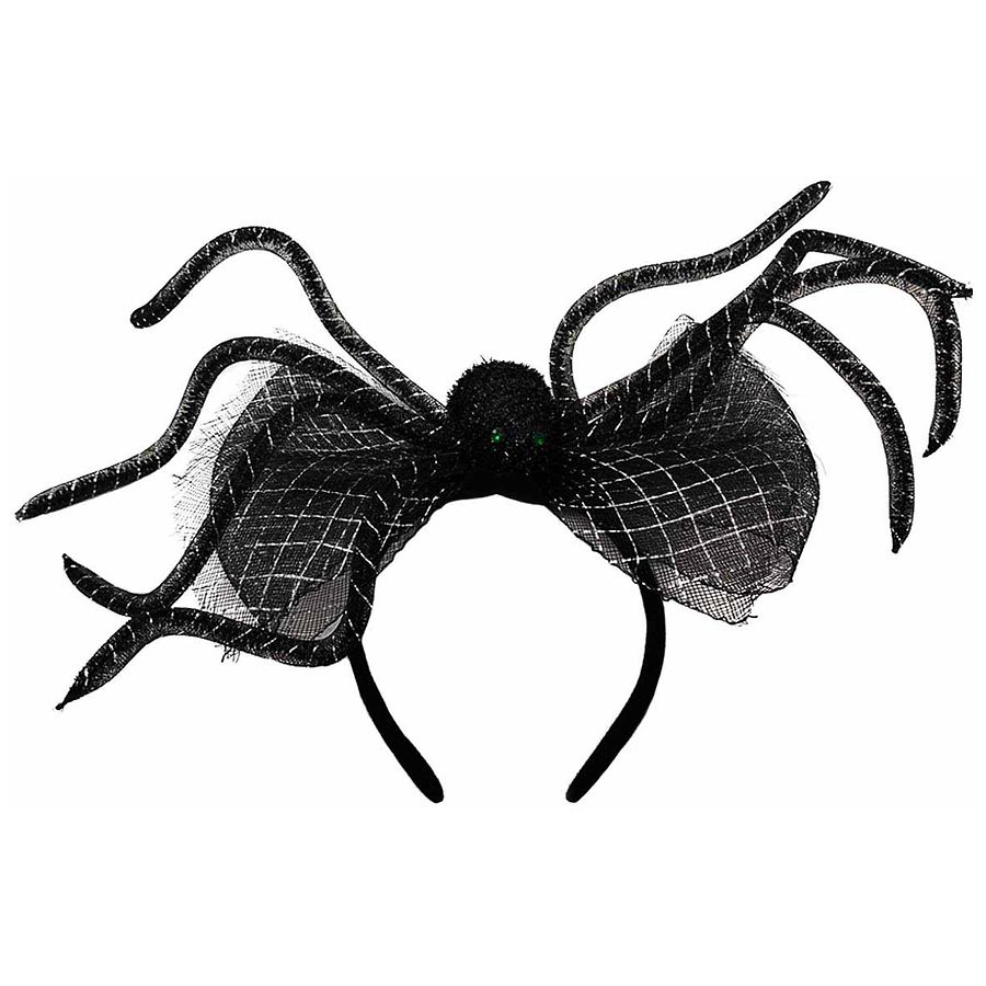 Festive Voice Happy Halloween Tinsel Spider Headband Adult, Black/Gold