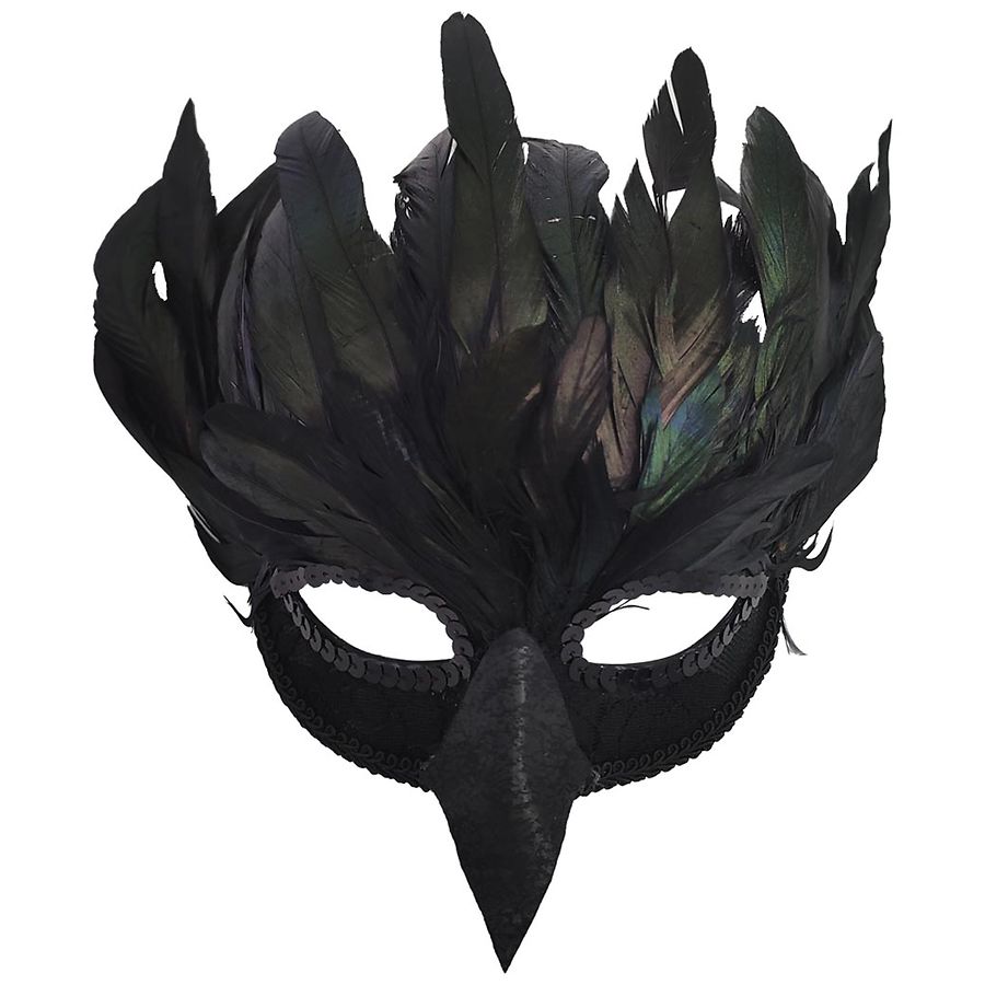 Festive Voice Happy Halloween Feathered Mask Adult, Black Walgreens