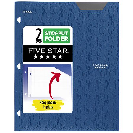 Five Star 2-Pocket Stay-Put Folder Assorted