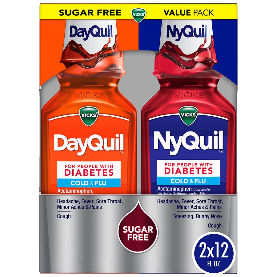 Vicks Dayquil Nyquil Diabetes Cold & Flu Medicine Co-Pack, Sugar ...