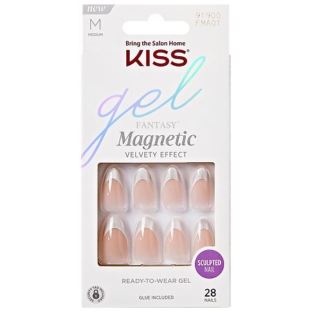 Kiss Gel Fantasy Magnetic Press-On Nails, Almond Medium North Coast, Light Silver