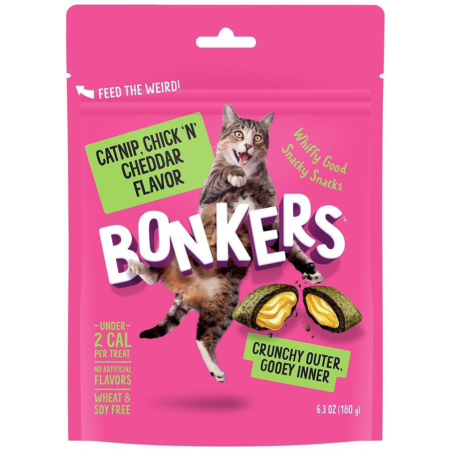BONKERS Bites Crunchy and Soft Cat Treats Catnip, Chicken & Cheddar