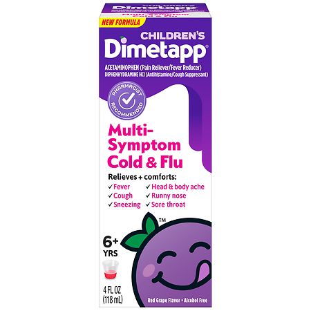 Children's Dimetapp Multi-Symptom Cold & Flu Medicine, Alchohol-Free Red Grape