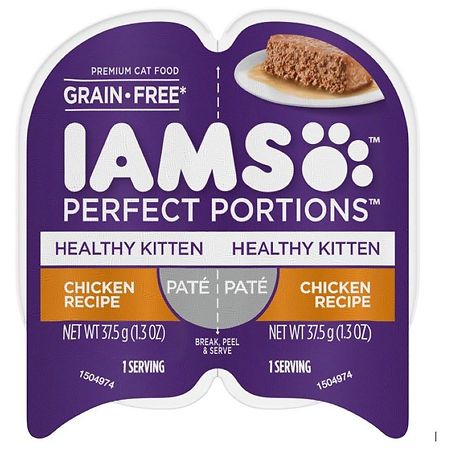 Iams Perfect Portions Healthy Kitten Grain Free Wet Cat Food Pate Chicken Recipe