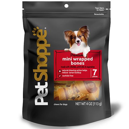 PetShoppe Premium Mini Wrapped Bones Chews for Dogs Chicken, Pork Skin, Vegetables