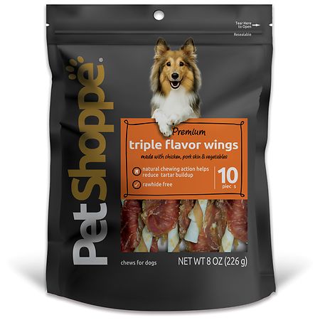 PetShoppe Premium Triple Flavor Wings Chews for Dogs Chicken, Pork Skin, Vegetables