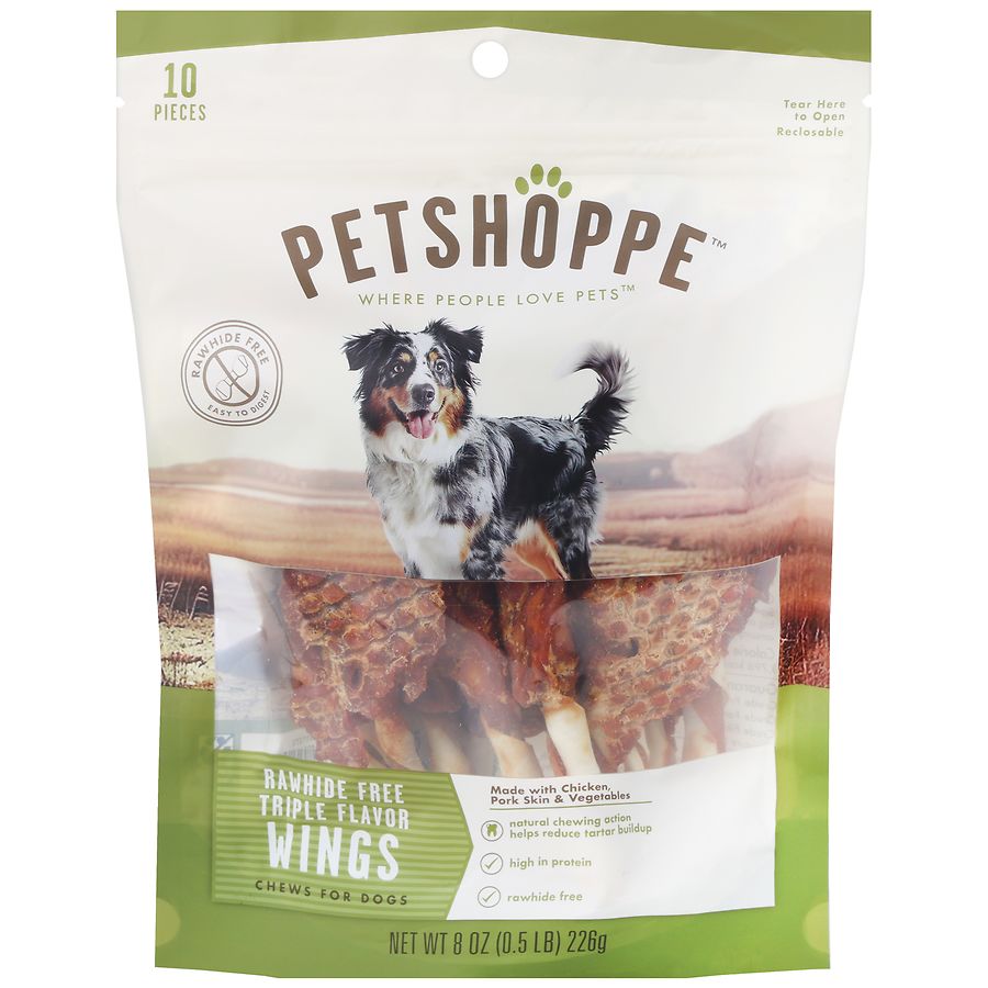 PetShoppe Rawhide Free Triple Flavor Wings Chews for Dogs Triple Flavor