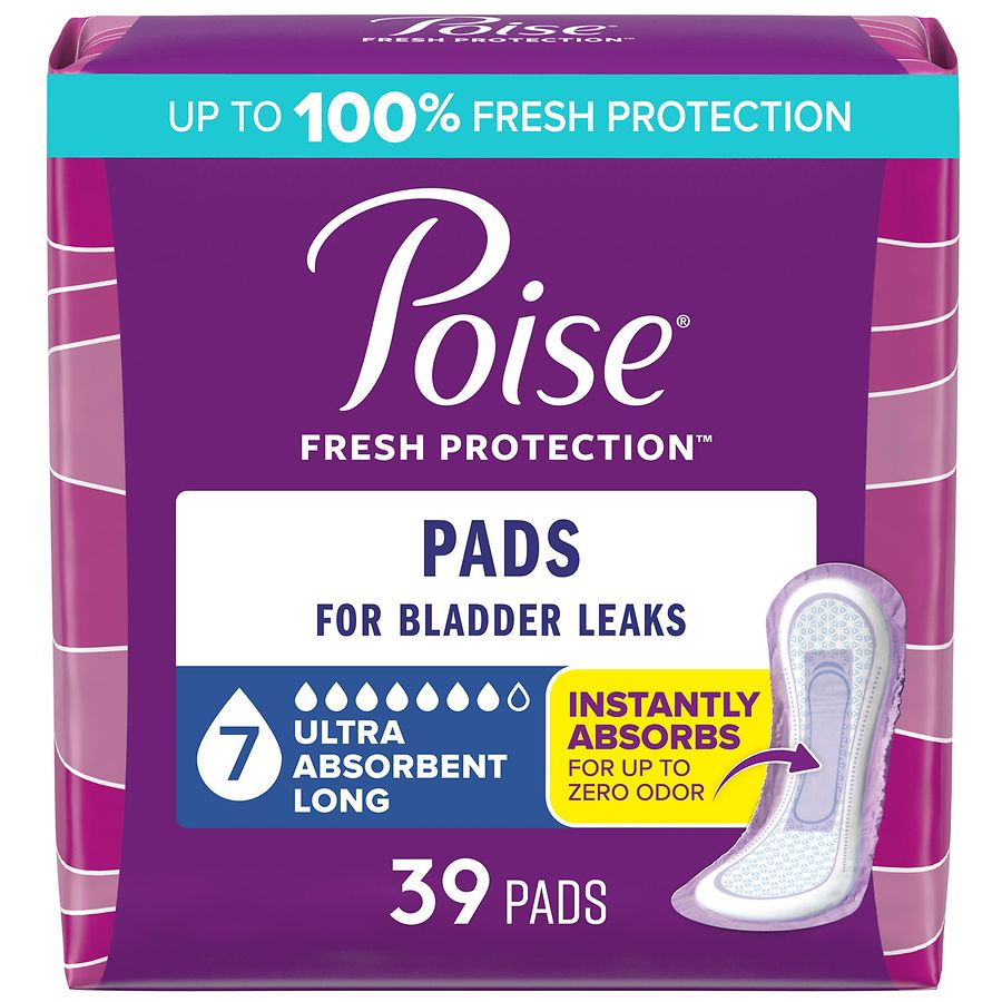 Poise Incontinence & Postpartum Pads for Bladder Leaks, 7 Drop Ultra Absorbency Long Length