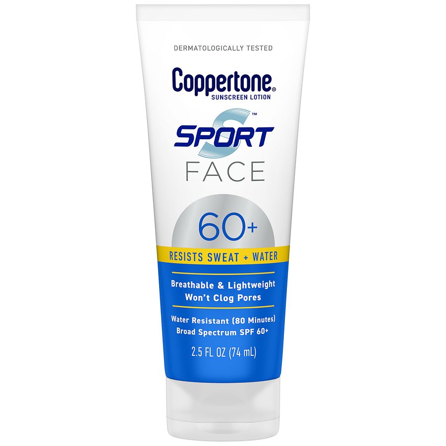 Coppertone Sport Face Sunscreen Lotion, SPF 60+, Tube