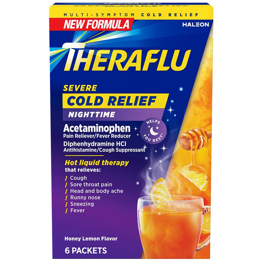 TheraFlu Nighttime Severe Cold Relief Powder Honey Lemon | Walgreens