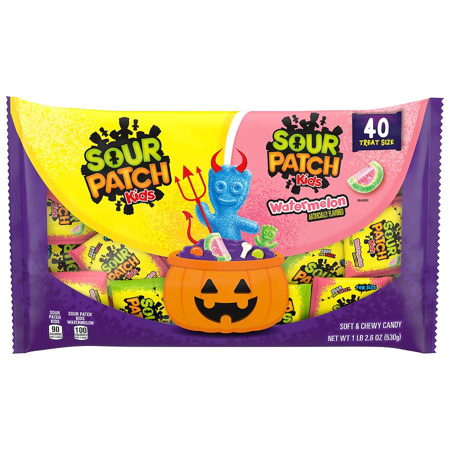 Sour Patch Soft & Chewy Gummy Halloween Candy Original & Watermelon