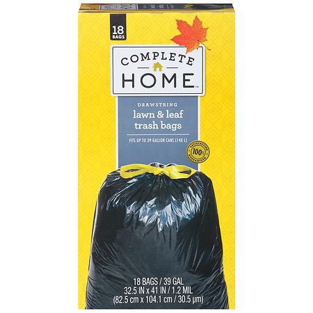 Complete Home Drawstring Lawn & Leaf Trash Bags 39 Gallon