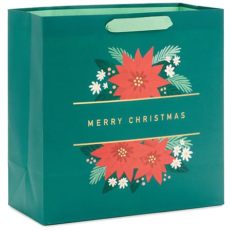 Hallmark Signature Poinsettias on Green Large Square Christmas Gift Bag - 1.0 ea