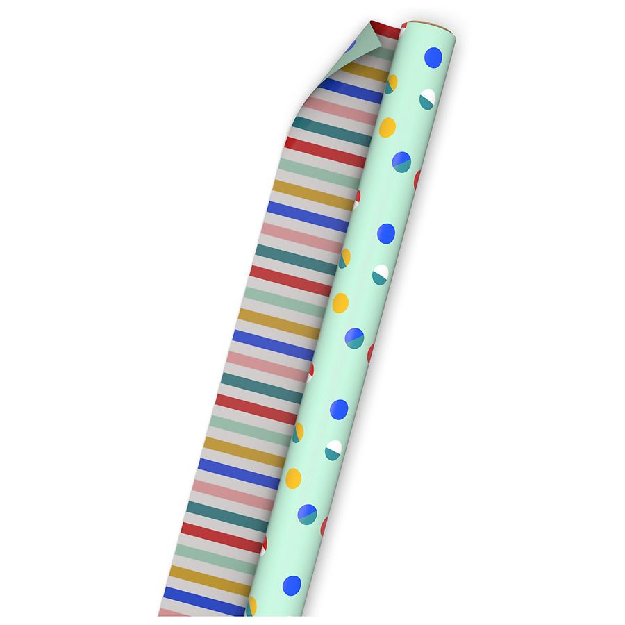 Hallmark Rainbow Stripes and Polka Dots Reversible Wrapping Paper Roll ...