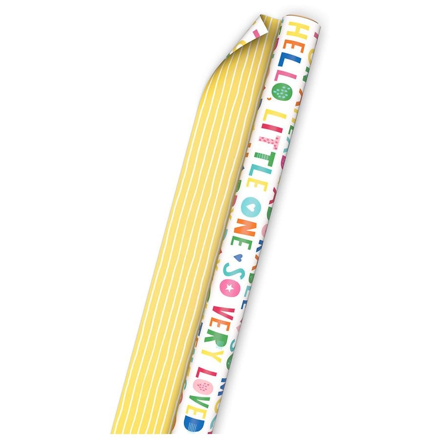 Hallmark Cuteness Overload/Yellow Stripes Reversible Wrapping Paper (20 sq. ft.)