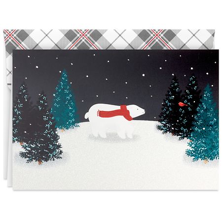 Hallmark Boxed Christmas Cards, Polar Bear in Red Scarf