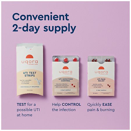 Uqora UTI Emergency Kit, Pain Relief, Infection Control, Test Strips
