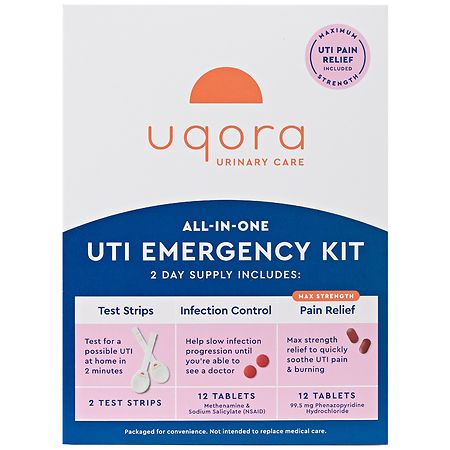 Uqora UTI Emergency Kit, Pain Relief, Infection Control, Test Strips