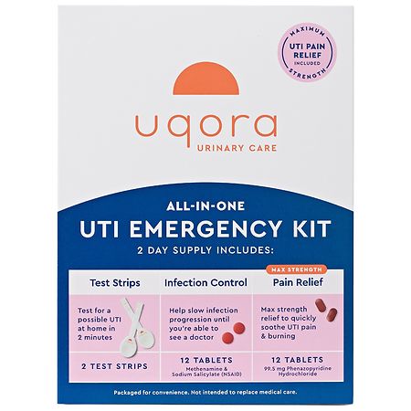 Uqora UTI Emergency Kit, Pain Relief, Infection Control, Test Strips